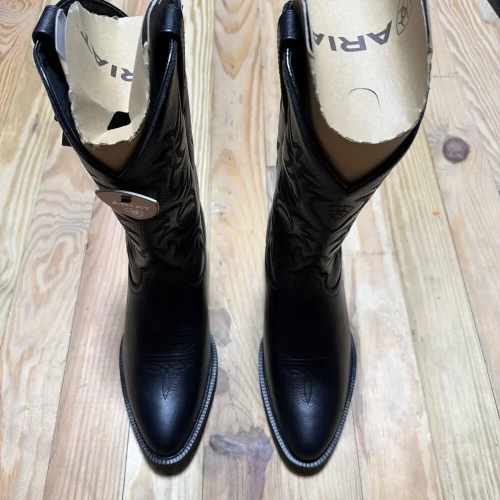 ARIAT Heritage Western R-Toe Black Deertan Leather Boots 10002218 Mens 9D
